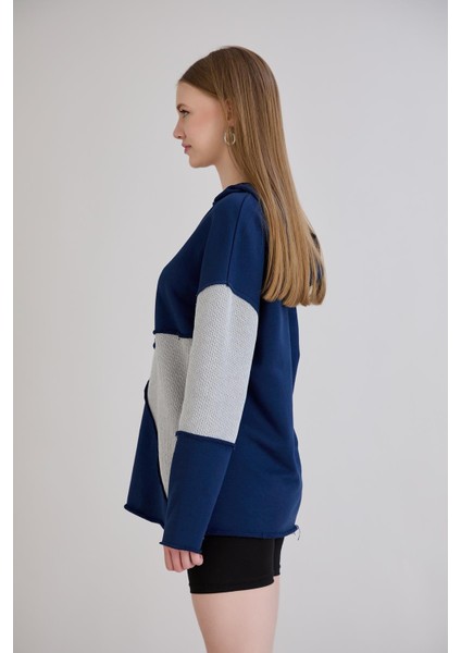 Pis Dikişli Triko Garnili Kapüşonlu Sweatshirt