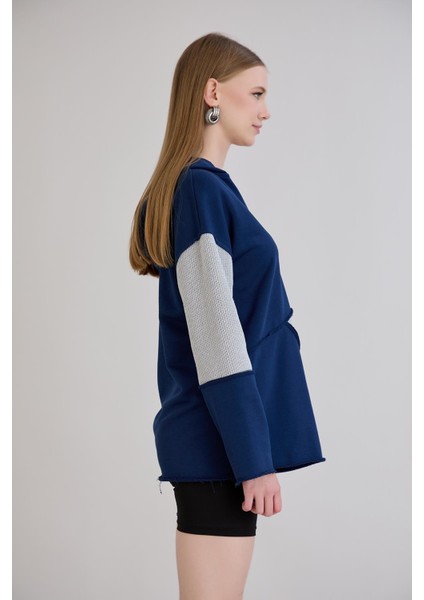 Pis Dikişli Triko Garnili Kapüşonlu Sweatshirt