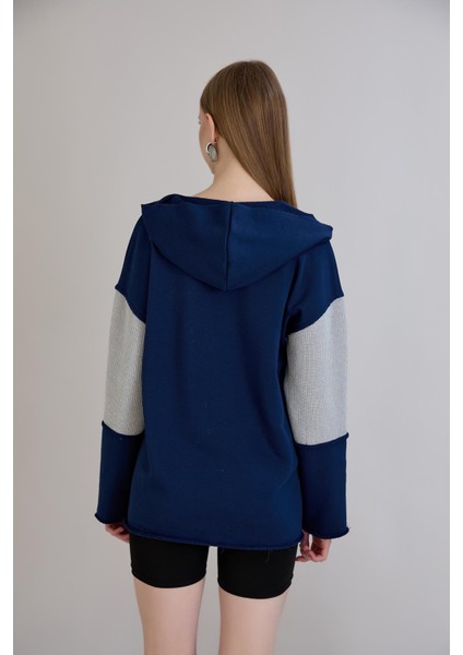 Pis Dikişli Triko Garnili Kapüşonlu Sweatshirt