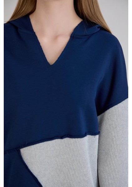 Pis Dikişli Triko Garnili Kapüşonlu Sweatshirt