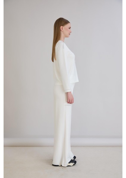 Dikiş Detay Bisiklet Yaka Modal Sweatshirt Ekru fırsatları