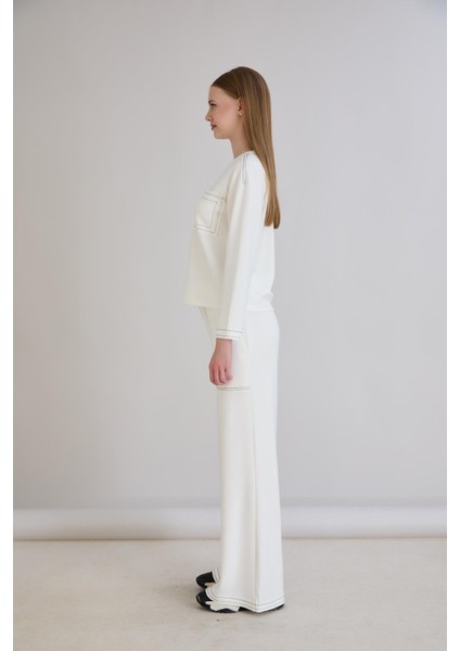 Dikiş Detay Bisiklet Yaka Modal Sweatshirt Ekru indirimleri