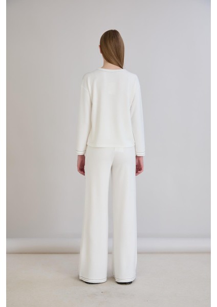 Dikiş Detay Bisiklet Yaka Modal Sweatshirt Ekru