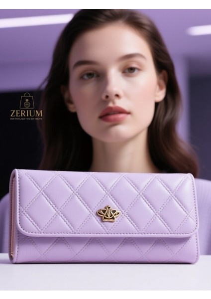 Trendy Argyle Desenli Premium Pu Deri Tri-Fold Kadın Uzun Cüzdan indirimleri