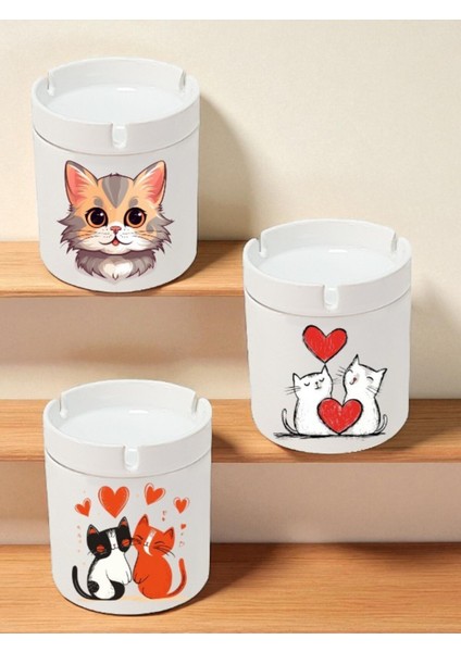 Kediler Baskılı Kokusuz Küllük - Küllük Modelleri, Paslanmaz Küllükler Kül Tablası