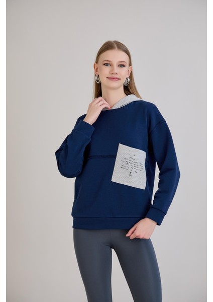 Triko Garnili Kapüşonlu Üç Iplik Sweatshirt