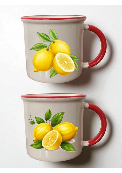 Limonlar Baskılı 2'li Ağzı Kırmızı Kupa - Bebek Mevlüt Hediyeleri, Erkek Hediyelik Eşya