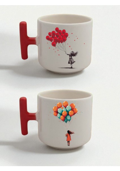 Balon Kdın Baskılı 2'li Latte Bardağı - Hediye Fikirleri Kadın, Ev Hediyesi Önerileri