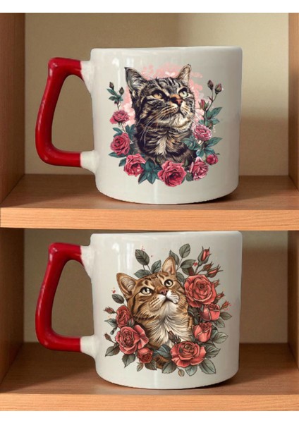 Çiçekler Kedi Kahve Bardağı - Anneler Günü Hediyesi, Doğum Günü Hediyelikleri