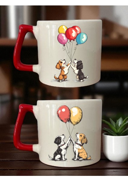 Balonlu Köpekli Baskılı 2'li Kupa - Erkek Öğretmene Öğretmenler Günü Hediyesi, Doğum Günü Hediye