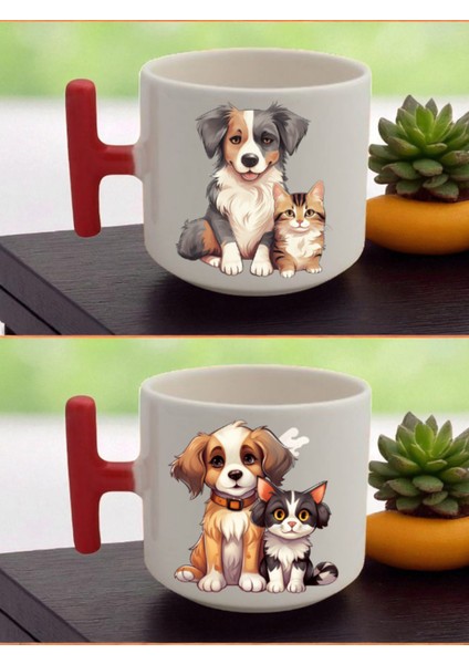 Kedili Köpek 2'li Latte Bardağı - Yakın Arkadaşa Doğum Günü Hediyesi, Sıradışı Doğum Günü Hediyeleri