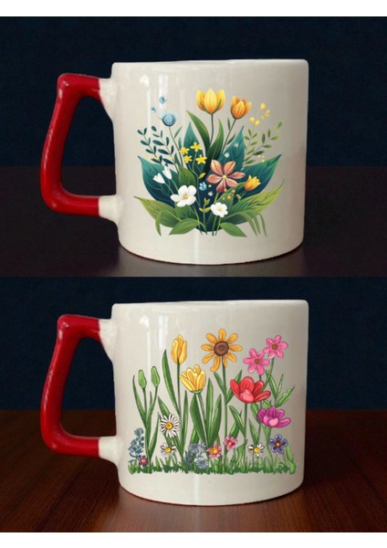 Çiçek Teması Baskılı 2'li Kupa - Doğum Günü Için Hediyeler, Doğum Gününde Alınacak Hediyeler