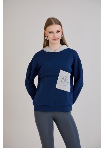 Triko Garnili Kapüşonlu Üç Iplik Sweatshirt indirimleri