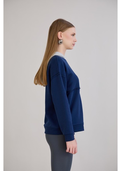 Triko Garnili Kapüşonlu Üç Iplik Sweatshirt