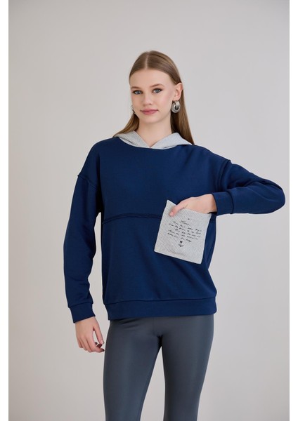 Triko Garnili Kapüşonlu Üç Iplik Sweatshirt