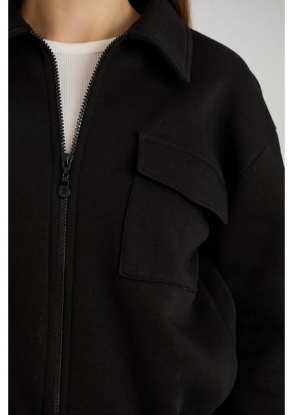 Cepli Gömlek Yaka Fermuarlı Midi Boy Sweatshirt indirimleri