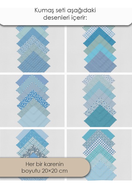 Patchwork Kumaş Seti – 35 Desen 20X20 cm | %100 Pamuk Saten | Tek Parça Kumaş | Dikiş, El Işi ve Quilting Için Özel Tasarım