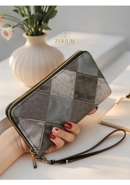 Renk Bloklu Fermuarlı Suni Deri Trend Kadın Kartlık & Cüzdan