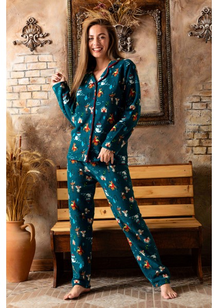 Kışlık Yılbaşı Desenli Kadın Gömlek Polar Pijama Takımı- Geyikli Yılbaşı Pijaması- Geniş Beden Aralığı fiyatları