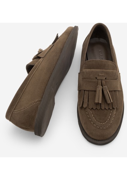 Kadın Loafer Püsküllü Günlük Ayakkabı Petlin Kahve Süet