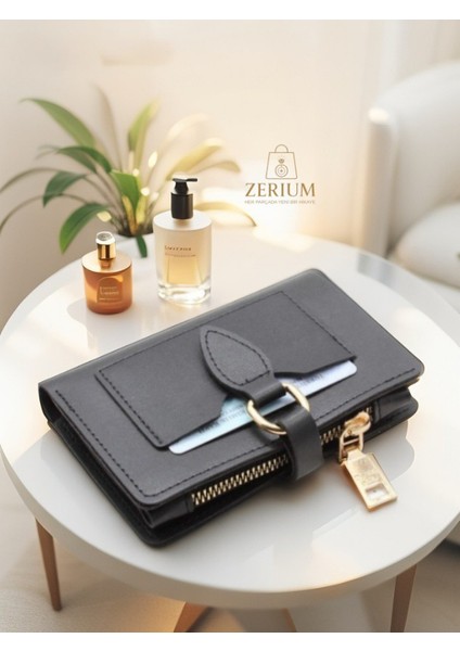 Yatay Minimalist Çok Bölmeli Pu Deri Trend Kadın Kartlık & Cüzdan