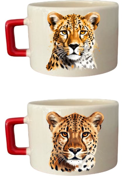 Kaplan Teması 2'li Kahve Fincanı - Kına Hediyeleri, Kız Hediye, Yeni Ev Hediyeleri, Anneye Hediye