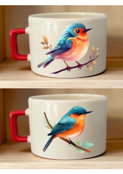 Tatlı Kuş Baskılı Kahve Fincanı - Annelere Hediye, Yeni Yıl Hediyesi, Anne Hediyeleri