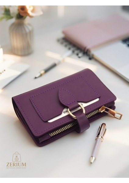 Yatay Minimalist Çok Bölmeli Pu Deri Trend Kadın Kartlık & Cüzdan
