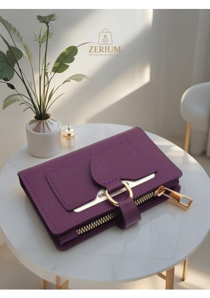 Yatay Minimalist Çok Bölmeli Pu Deri Trend Kadın Kartlık & Cüzdan