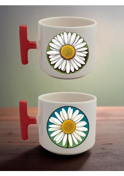 Papatyalar Baskılı 2'li Latte Bardağı - Eşime Doğum Günü Hediyesi, Sevgililer Gunu Hediyesi