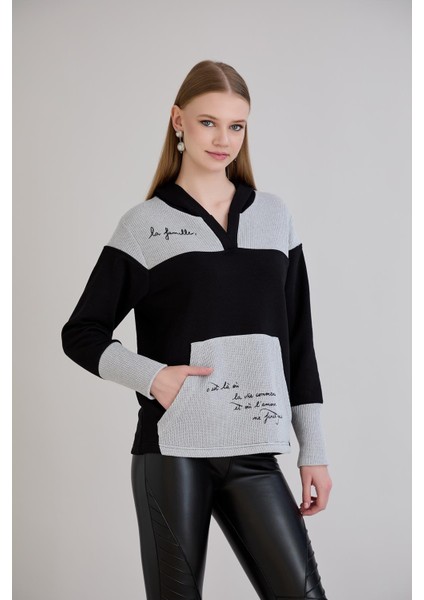 Kanguru Cepli Triko Garnili Kapüşonlu Sweatshirt