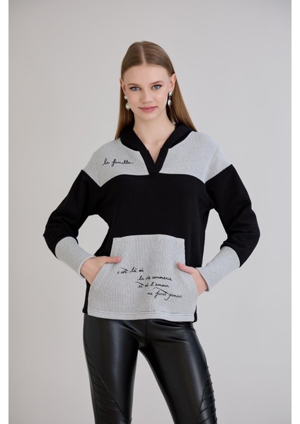 Kanguru Cepli Triko Garnili Kapüşonlu Sweatshirt fırsatları