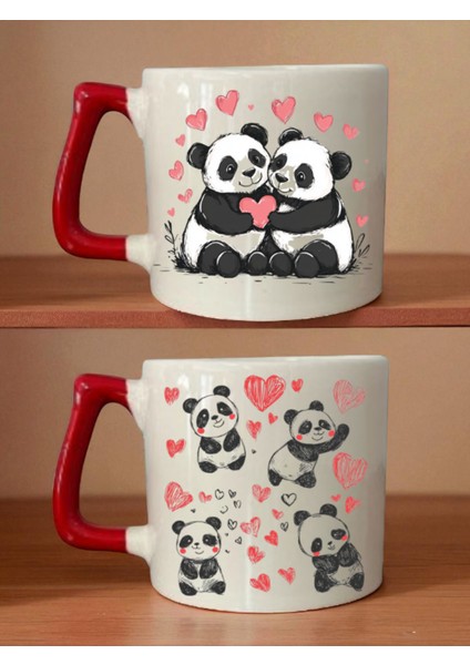 Kalp ve Panda Baskılı Kupa - Erkek Hediye, Sevgiliye Doğum Günü Hediyeleri