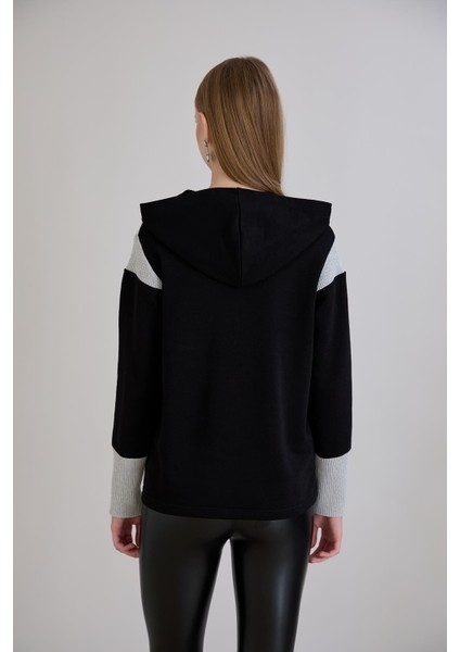 Kanguru Cepli Triko Garnili Kapüşonlu Sweatshirt