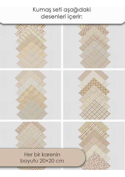 Patchwork Kumaş Seti – 35 Desen 20X20 cm | %100 Pamuk Saten | Tek Parça Kumaş | Dikiş, El Işi ve Quilting Için Özel Tasarım