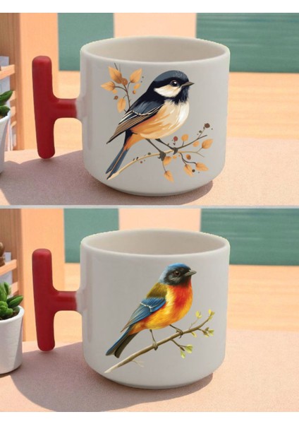 Tatlı Kuş Baskılı 2'li Latte Bardağı - Kişiselleştirilmiş Hediye, Bayanlara Doğum Günü Hediyesi