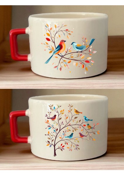 Dalda Kuş Baskılı Kahve Fincanı - Annelere Hediye, Yeni Yıl Hediyesi, Anne Hediyeleri