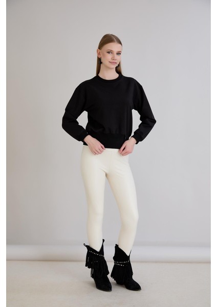 Eteği Üç Düğmeli ve Kaşkorseli Bisiklet Yaka Sweatshirt Siyah modelleri