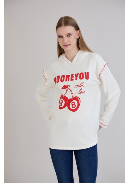 Kiraz Baskılı Kapşonlu Sweatshirt modelleri