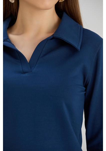 Kadın Gömlek Yakalı İki İplik Basic Crop Sweatshirt fırsatları