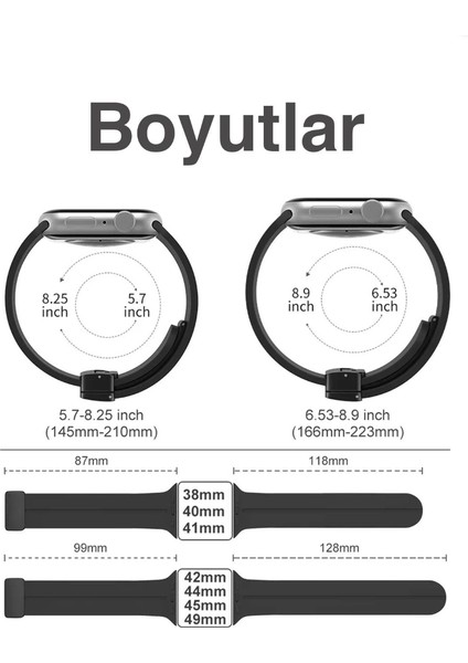 Apple Watch Manyetik Silikon Kordon | Suya Dayanıklı Dikişsiz Spor Kayış 38/40/41/42 (S10)MM modelleri