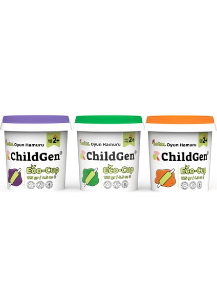 Doğal Oyun Hamuru - Eco Cup- 3'lü Ara Renkler (mor - Yeşil - Turuncu) 3x125gr