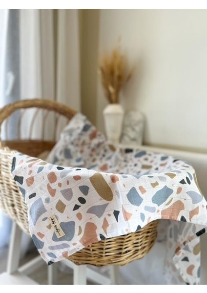 Terazzo Mavi Organik 120*120CM Çok Amaçlı Müslin Örtü