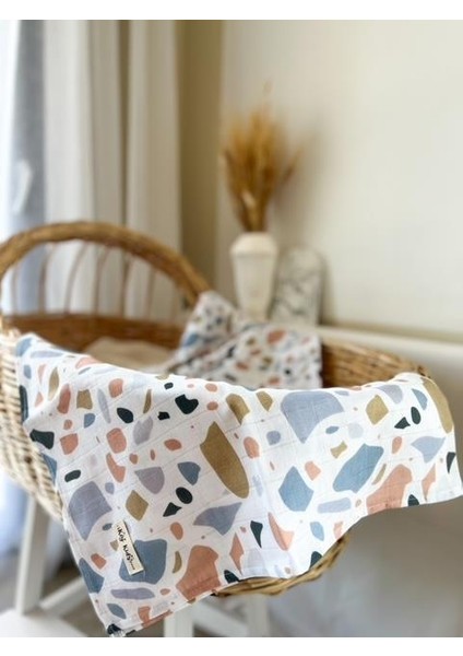 Terazzo Mavi Organik 120*120CM Çok Amaçlı Müslin Örtü fiyatları