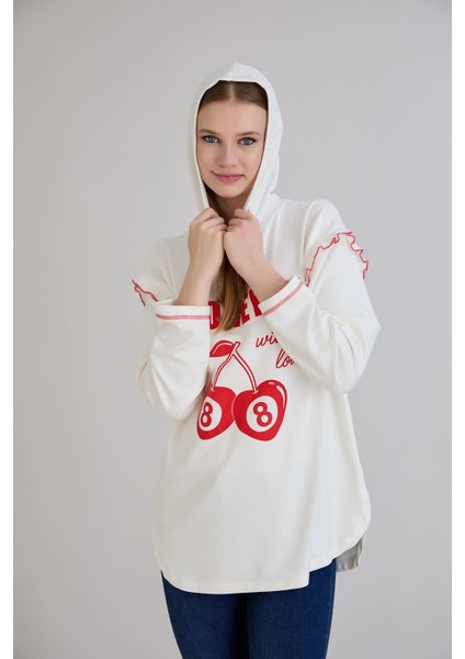 Kiraz Baskılı Kapşonlu Sweatshirt fırsatları