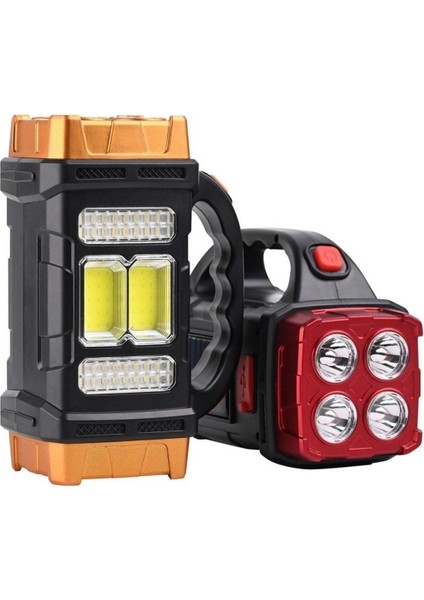 Solar ve USB Şarjlı LED + Cob El Feneri | 1500 Mah Şarjlı Taşınabilir Çalışma Işığı–su geçirmez (3791)