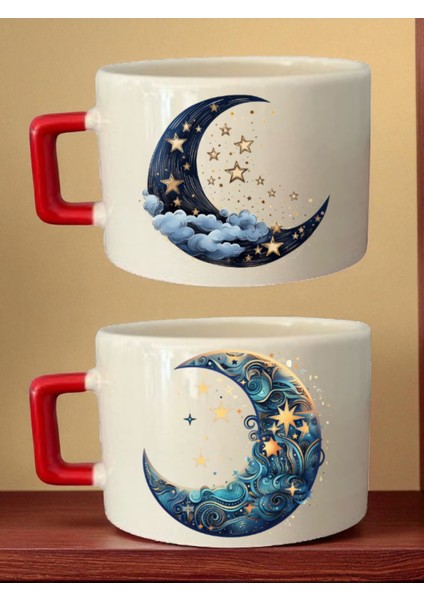 Ay ve Yıldız Baskılı 2'li Kahve Fincanı - Anneye Alınacak Hediyeler, Yılbaşı Hediyesi Fikirleri