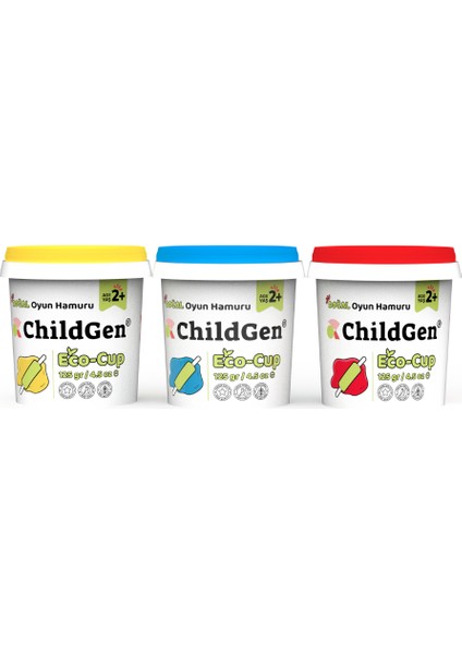 Doğal Oyun Hamuru - Eco Cup- 3'lü Ana Renkler (mavi - Kırmızı - Sarı) 3x125gr