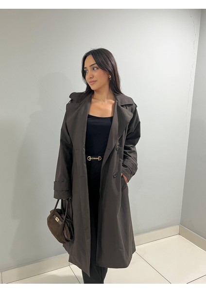 Kadın Kemerli Uzun Trençkot – Su Geçirmez, Astarlı, Oversize Model