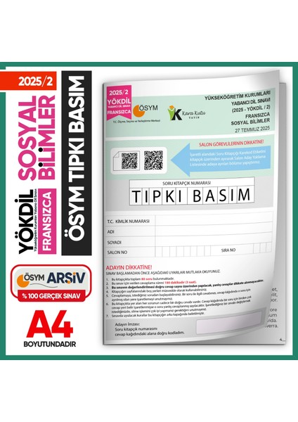 Informal Yayınları 2025/2 Yökdil Fransızca Sosyal Bilimler Ösym Çıkmış Soru Tıpkı Basım Deneme Kitapçığı Türkiye Geneli
